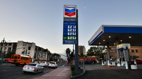 Gas prices hit over 6 dollars per gallon at a petrol station in Los Angeles, California, on February 23, 2022. (Getty Images)