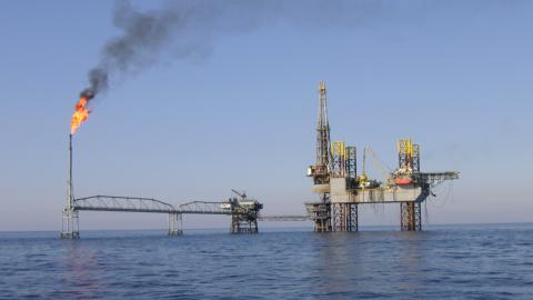 An oil rig in the Iranian area of the Persian Gulf. (Stock Image)