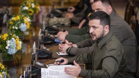 President of Ukraine Volodymyr Zelensky speaks during a meeting with President Joe Biden in the White House on September 21, 2023, in Washington, DC. (Drew Angerer via Getty Images)