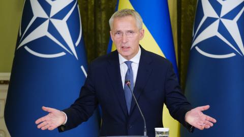 Secretary General of NATO Jens Stoltenberg during a meeting with President Volodymyr Zelenskyy on September 28, 2023, in Kyiv, Ukraine. ( Vitalii Nosach/Global Images Ukraine via Getty Images)