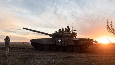 Ukrainian soldiers train in Donetsk Oblast, Ukraine, on October 29, 2023. (Diego Herrera Carcedo/Anadolu via Getty Images)