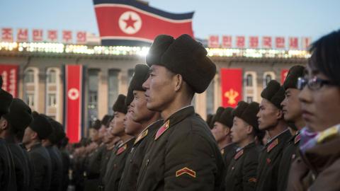 North Korean soldiers attend a mass rally to celebrate the North's declaration in Kim Il-Sung Square in Pyongyang, on December 1, 2017. (Kim Won-Jin/AFP via Getty Images)