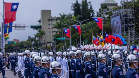 Honor guards take part in Taiwan National Day on October 10, 2023, in Taipei, Taiwan. (Photo by Annabelle Chih/Getty Images)