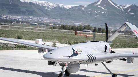 A view of Bayraktar TB2 Unmanned Combat Aerial Vehicle as the 44 terrorists have been neutralized in operations carried out so far with the help of unmanned aerial vehicle (UAV) and armed unmanned aerial vehicle (UCAV) fleet established in 2020 under the General Directorate of Security Aviation Department in Erzurum, Turkiye on May 20, 2024. (Photo by Hilmi Tunahan Karakaya/Anadolu via Getty Images)