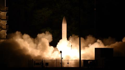  A common hypersonic glide body (C-HGB) launches from Pacific Missile Range Facility, Kauai, Hawaii, at approximately 10:30 p.m. local time, March 19, 2020, during a Department of Defense flight experiment. (DVIDS)