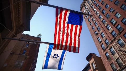 United States and Israeli flags are seen in Manhattan, New York, on July 6, 2024. (Beata Zawrzel via Getty Images)