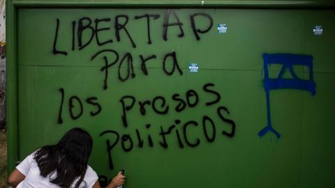 University students demand Nicaraguan President Daniel Ortega's government release the political prisoners in Managua on February 3, 2020. (Inti Ocon/AFP via Getty Images)