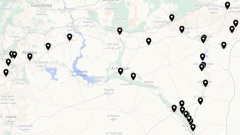 Map 2. Locations of Islamic State arrests in Syria between January 1, 2023 and November 18, 2024 (source: Aaron Y. Zelin)