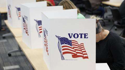 People cast their ballots for the general election in Howell, Michigan, on November 3, 2024. (Jeff Kowalsky/AFP via Getty Images)