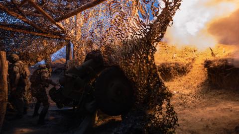 Ukrainian soldiers operate a 122mm howitzer on November 9, 2024, near Toretsk, Ukraine. (Diego Fedele via Getty Images)