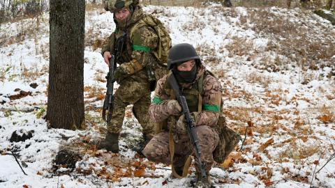 New recruits improve their tactical skills in Kharkiv, Ukraine, on November 14, 2024. (Sergey Bobok/AFP via Getty Images)