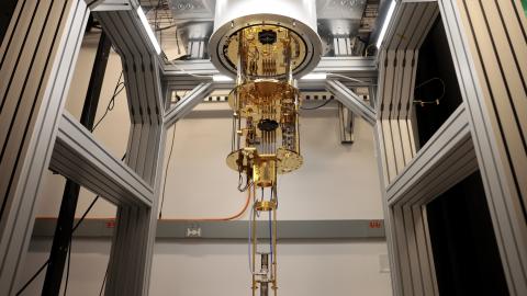 The Dilution refrigerator is seen inside Amazon's quantum networking lab in Brighton, Massachusetts, on June 28, 2024. (Jessica Rinaldi/The Boston Globe via Getty Images)