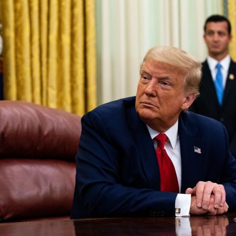 President Donald Trump addresses reporters in the Oval Office of the White House after receiving a briefing from law enforcement on July 15, 2020, in Washington, DC. (Anna Moneymaker/Getty Images)